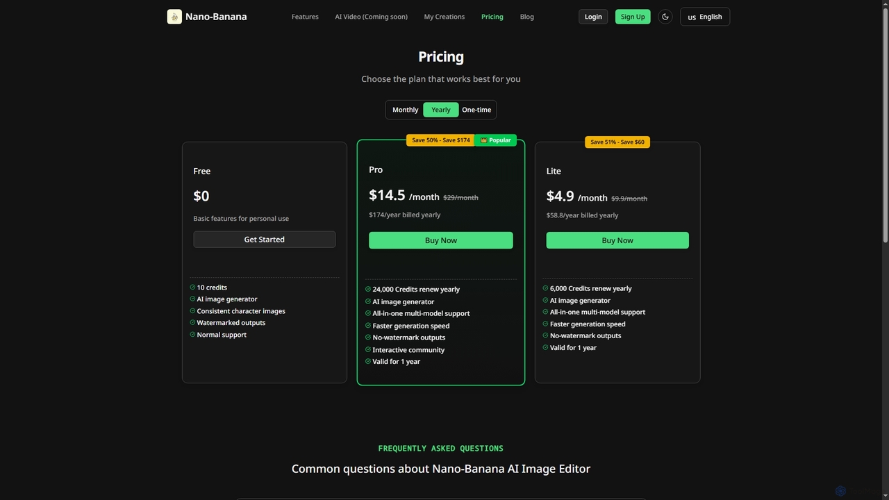 Pricing | Nano-Banana: Online AI Image Editor for Nano-Banana