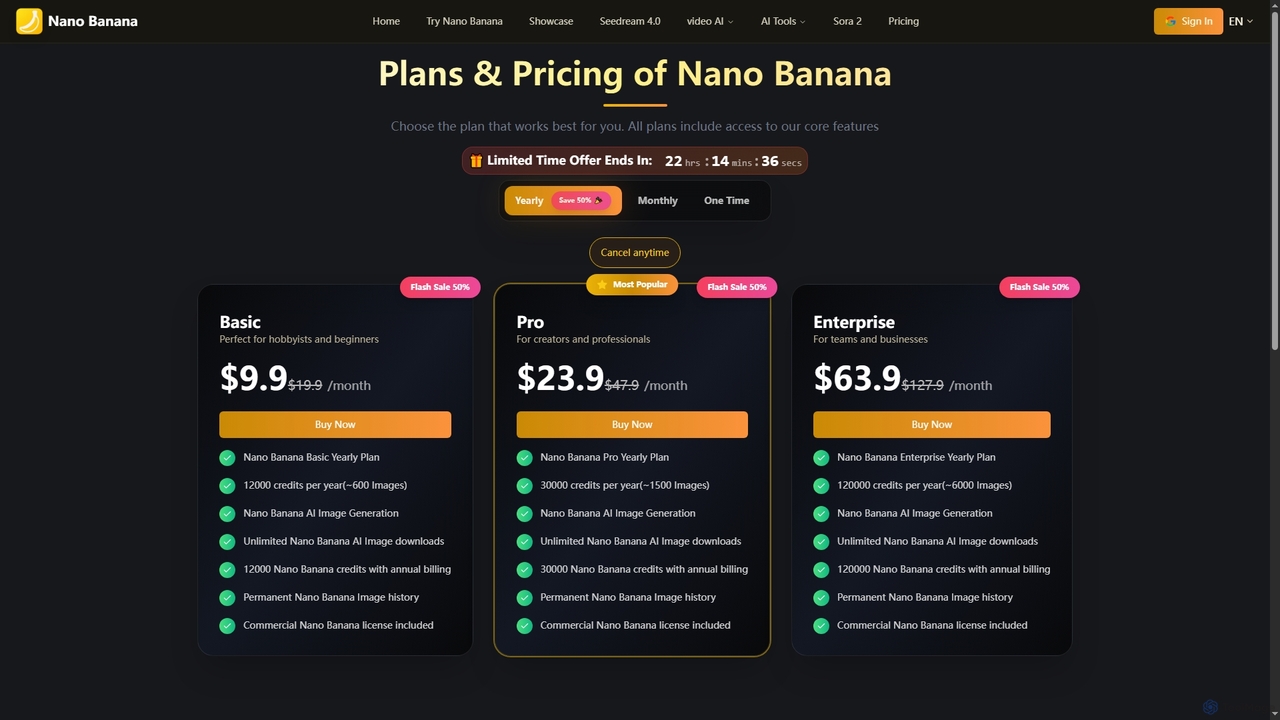Plans & Pricing of Nano Banana for Nano Banana