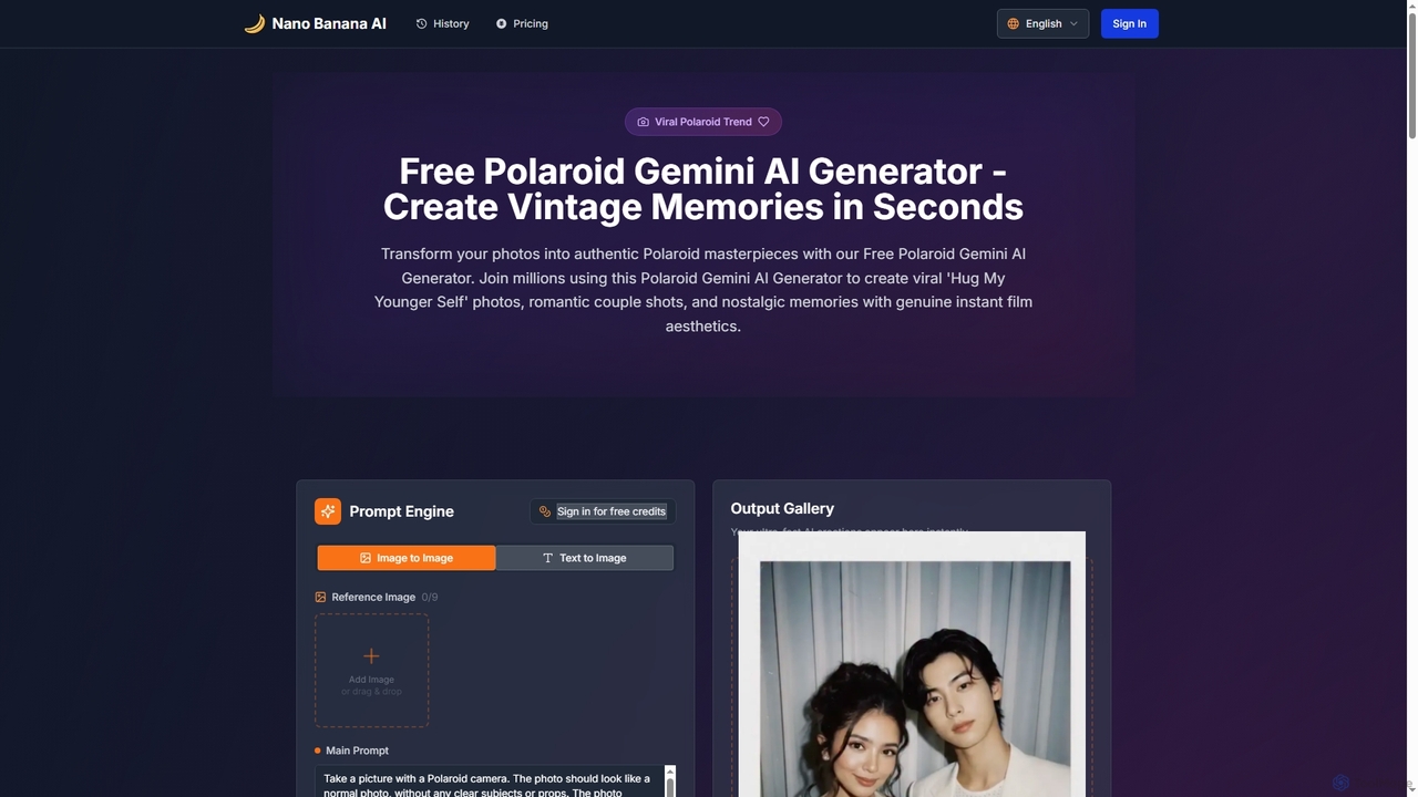 Free Polaroid Gemini AI Generator - Create Vintage Couple Photos Instantly for Nano Banana AI