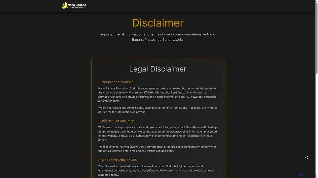 Disclaimer | Nano Banana Photoshop Script Guide - Legal Information for Nano Banana Photoshop Script