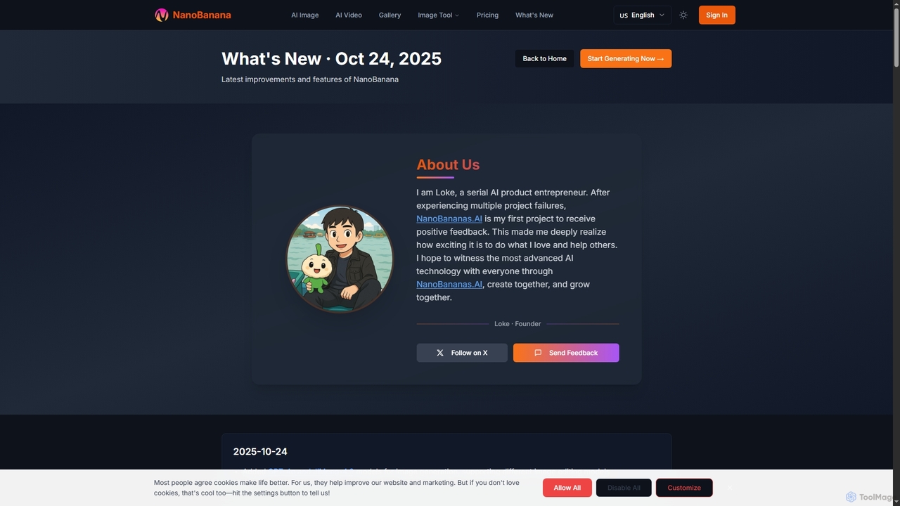 Free NanoBanana｜NanoBanana - What's New · Oct 24, 2025 for NanoBanana