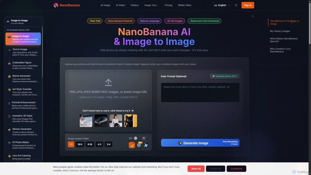 Free NanoBanana｜Smart AI Image Generator and Editing for NanoBanana
