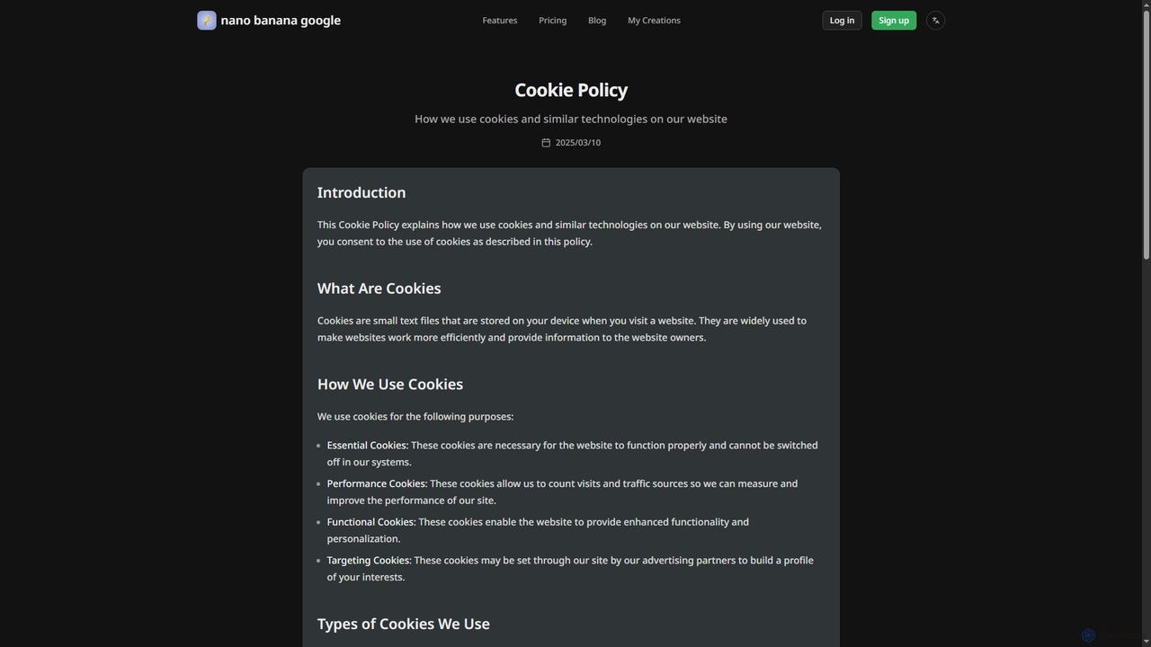 Cookie Policy | nano banana google - AI Image Processing Platform for Nanobanana Google