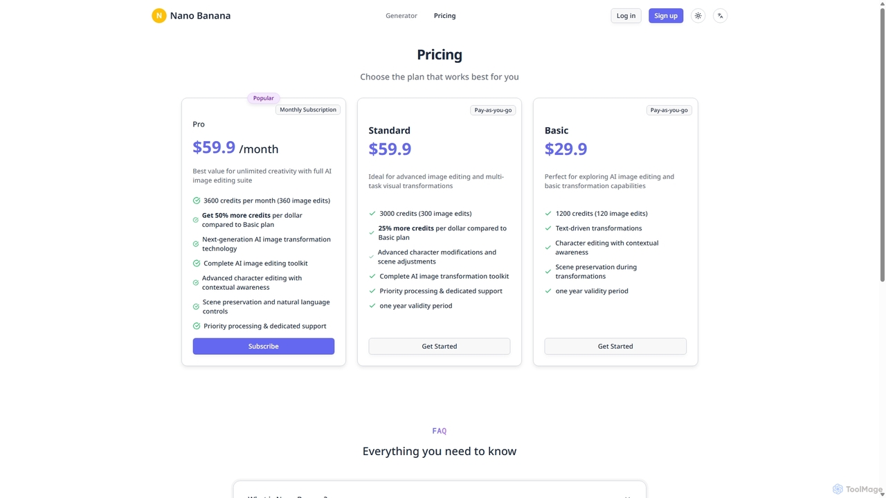 Pricing | Nano Banana - Experience the future of AI image editing. for Nanobanana