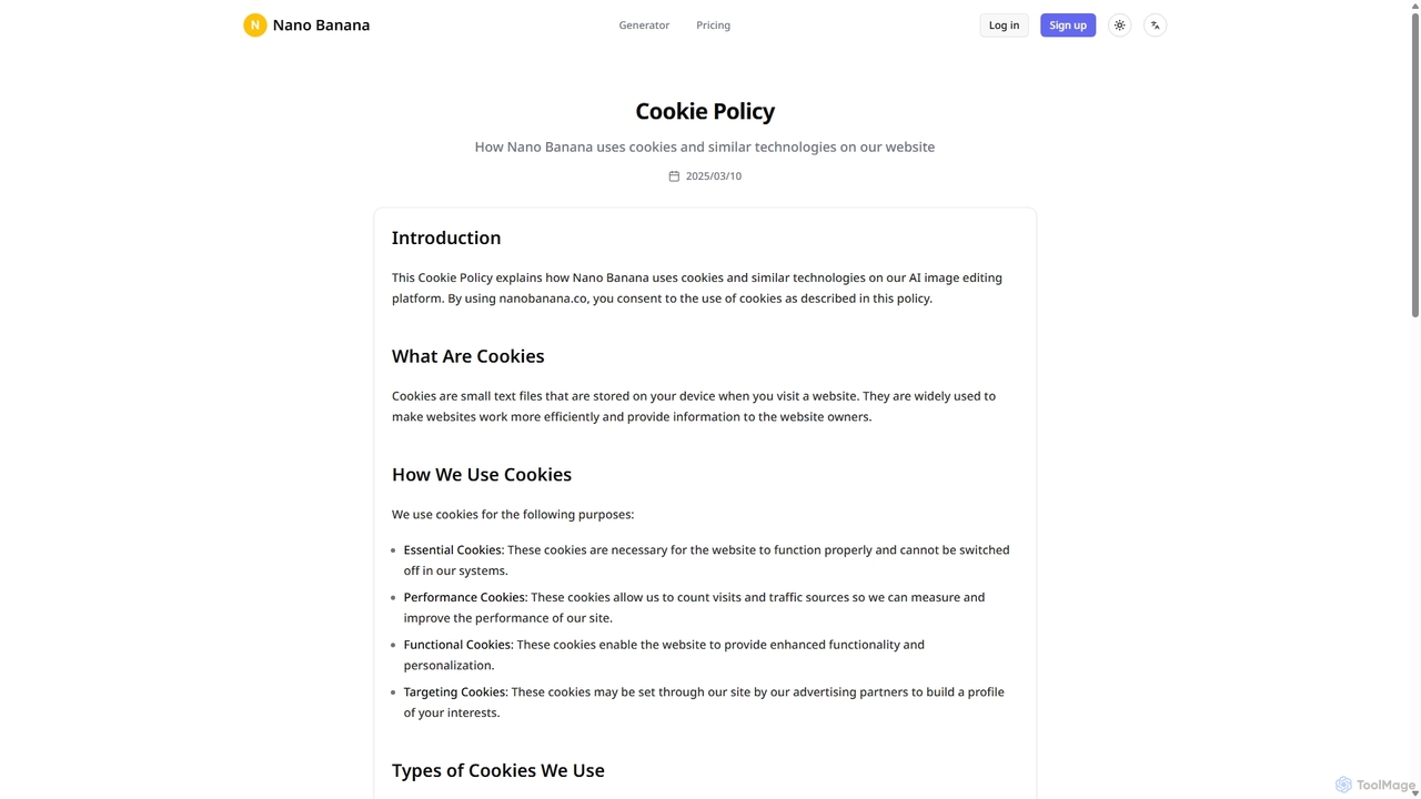 Cookie Policy | Nano Banana - Experience the future of AI image editing. for Nanobanana