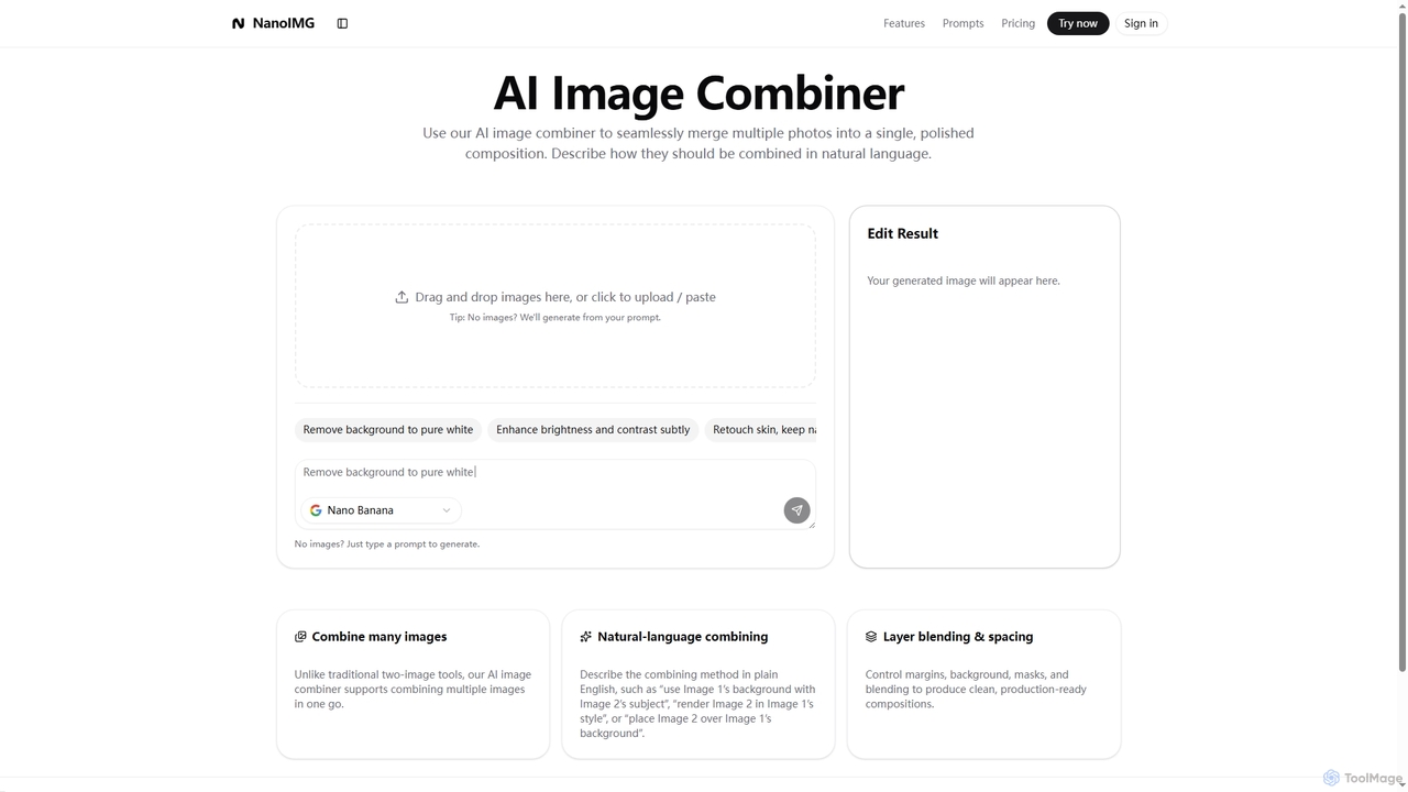 AI Image Combiner · Merge multiple images with AI | NanoIMG for Nanoimg