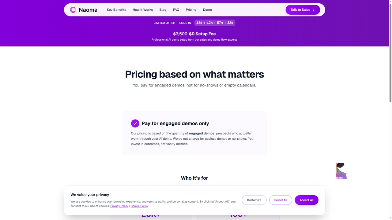 Naoma Pricing - Pay Per Engaged Demo | Naoma AI for Naoma