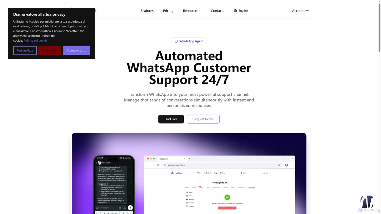 WhatsApp Agent AI | Assistenza Clienti Automatizzata 24/7 - NeoAgent for NeoAgent