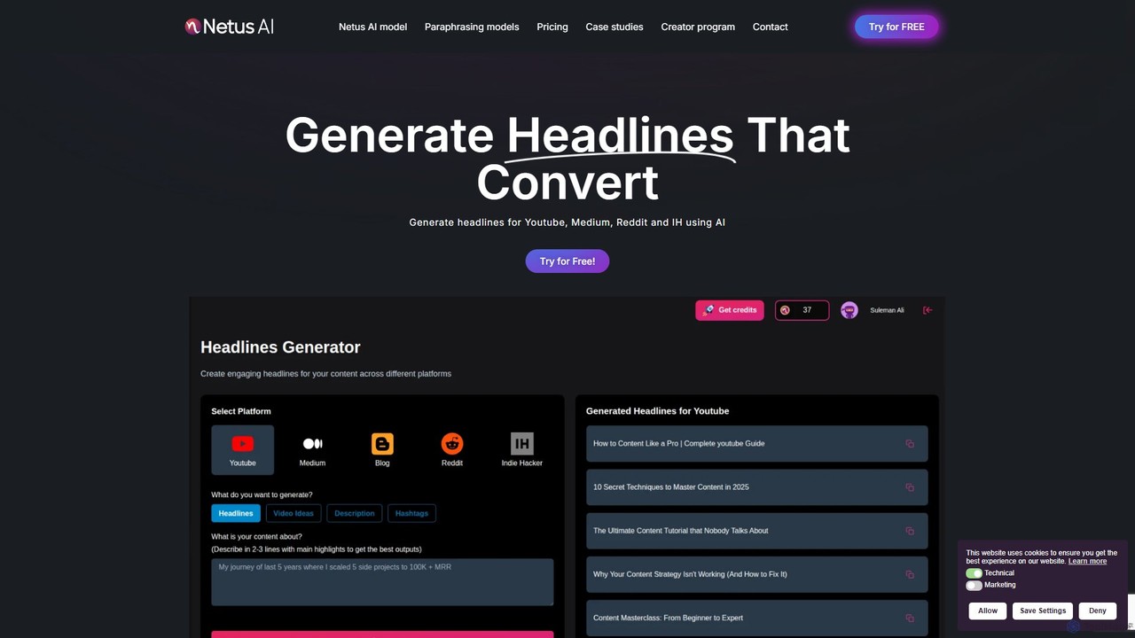 Netus AI Headline Generator