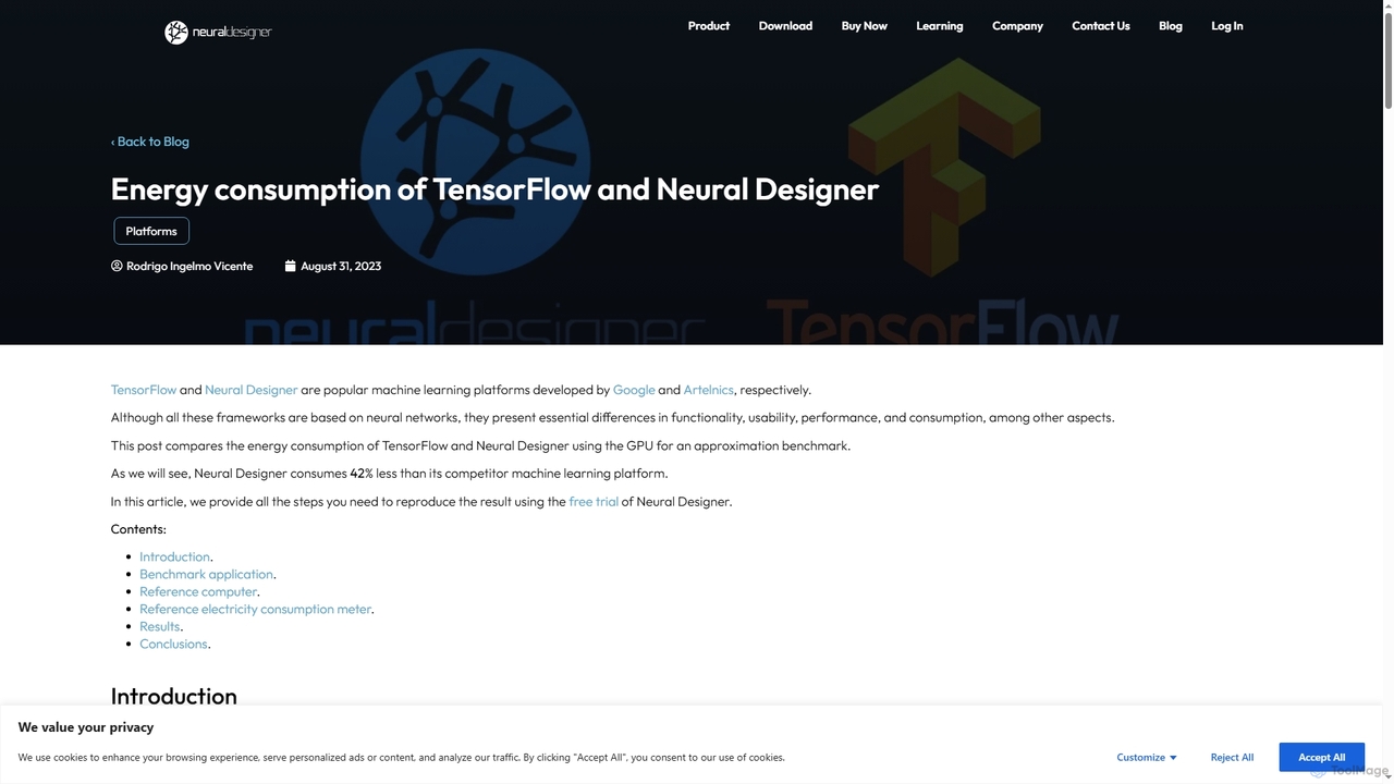 Energy consumption of TensorFlow and Neural Designer for Neural Designer