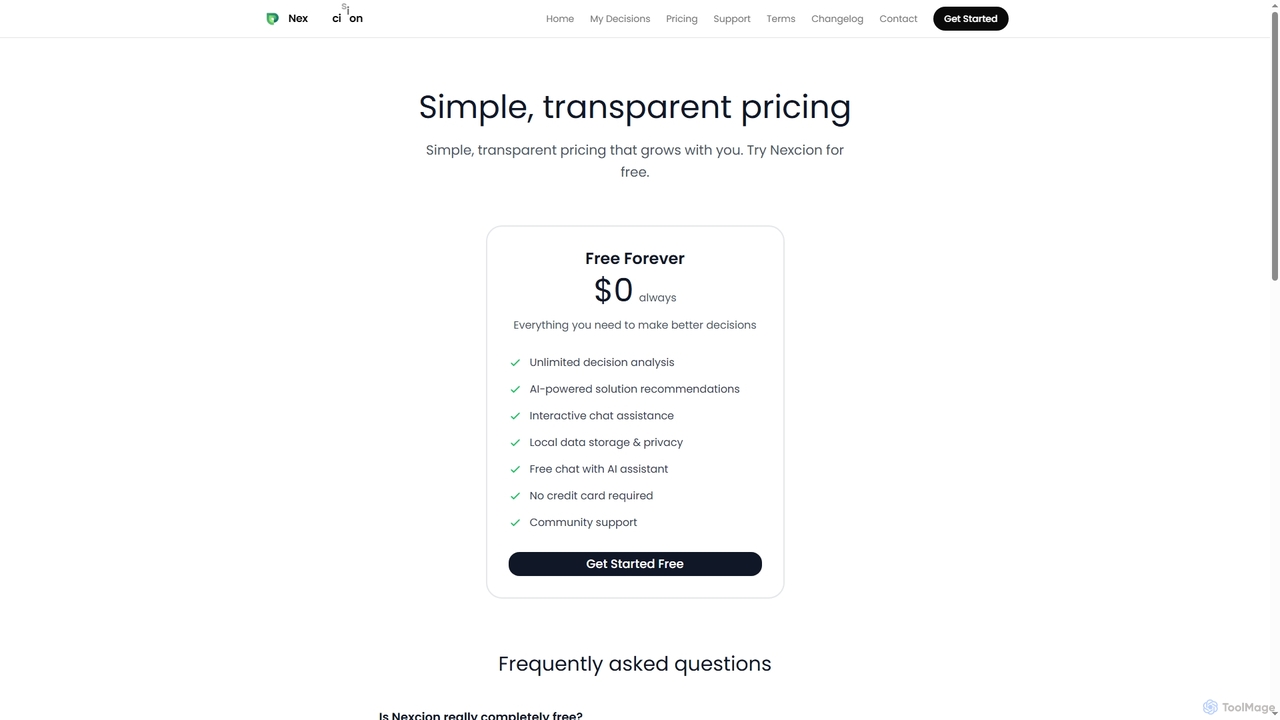 Free AI Decision Assistant Pricing | Always Free - Nexcion | Nexcion - AI Decision Assistant for Nexcion