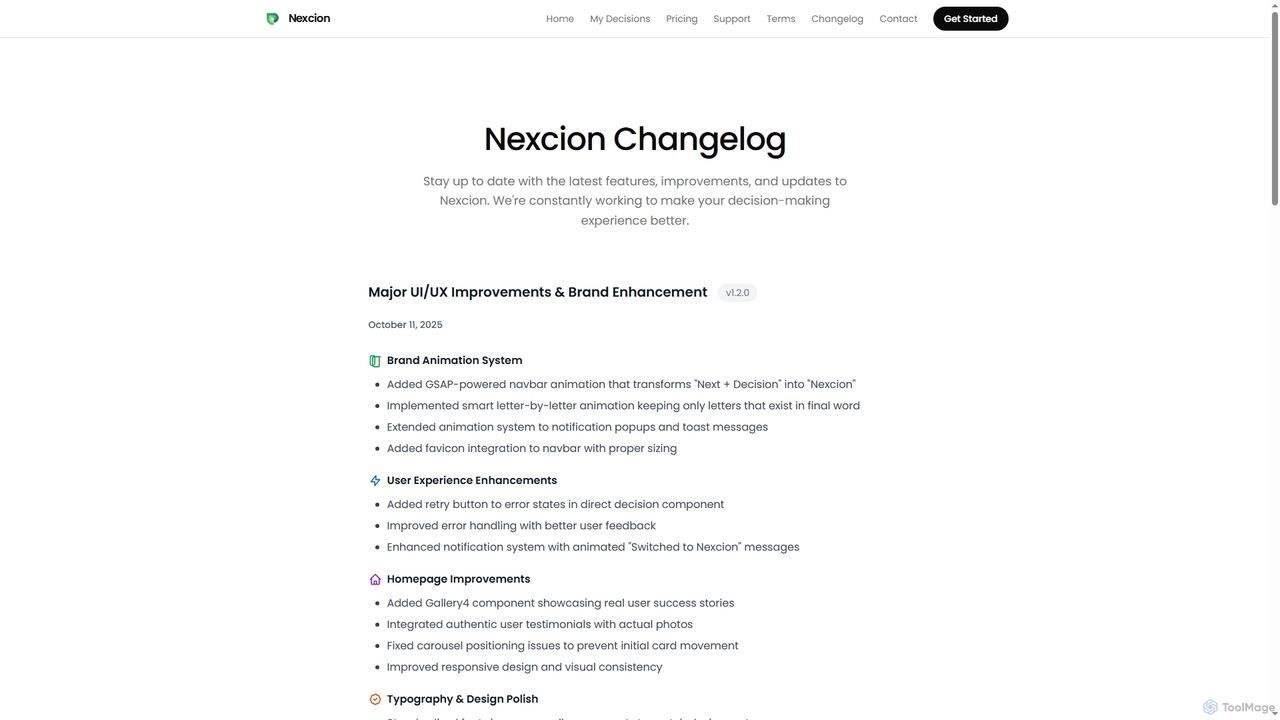 Changelog - Nexcion Updates & Improvements | Nexcion - AI Decision Assistant for Nexcion