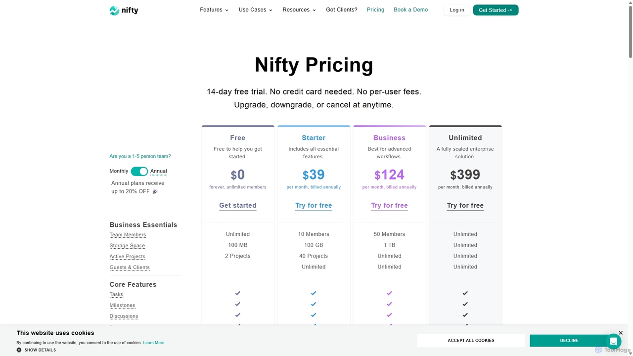 Nifty: Plans & Pricing for Startups and Enterprises for NiftyPM