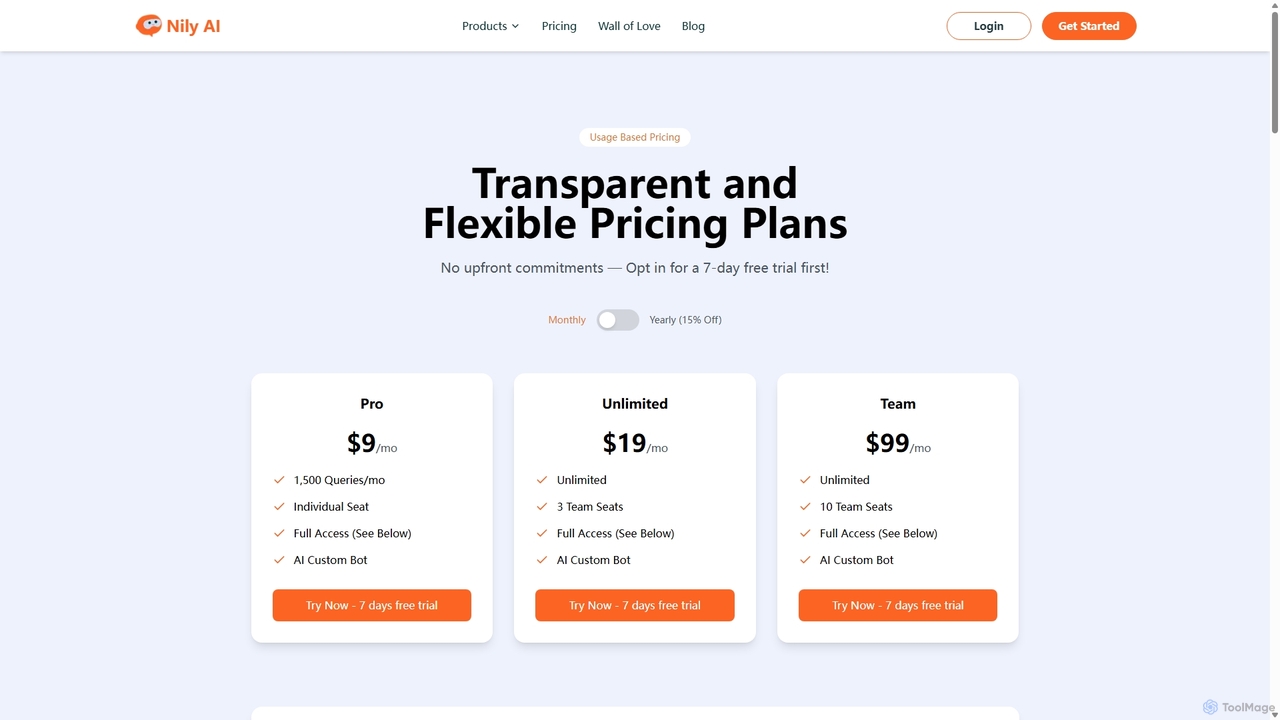 Nily AI Pricing - Flexible Plans for All Your AI Needs for Nily AI