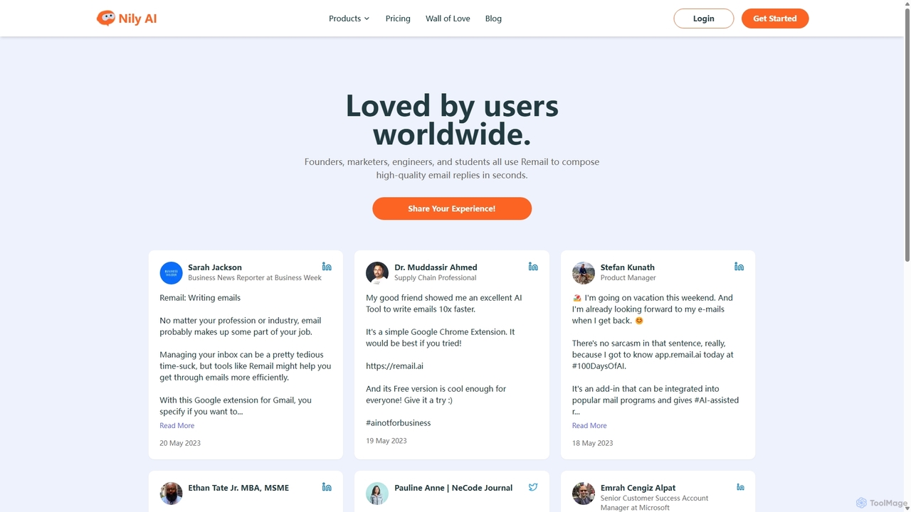 Nily AI - Wall of Love and Success Stories for Nily AI