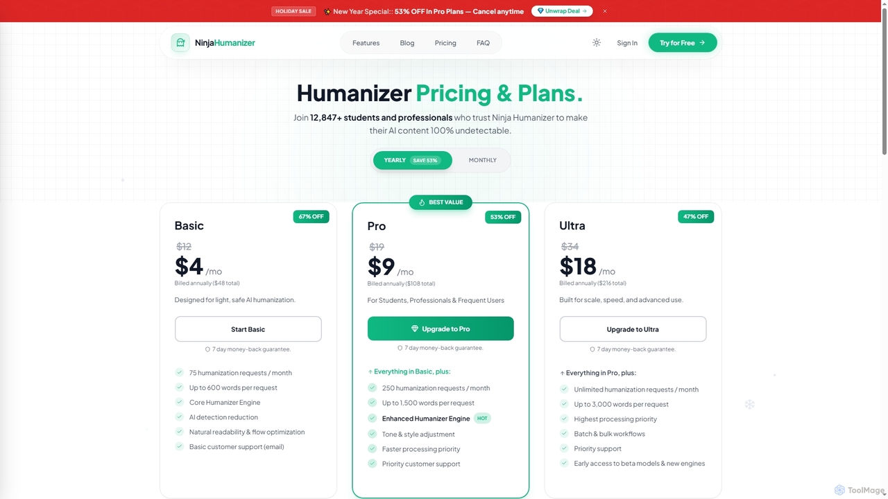 Pricing Plans | Ninja Humanizer for Ninja Humanizer