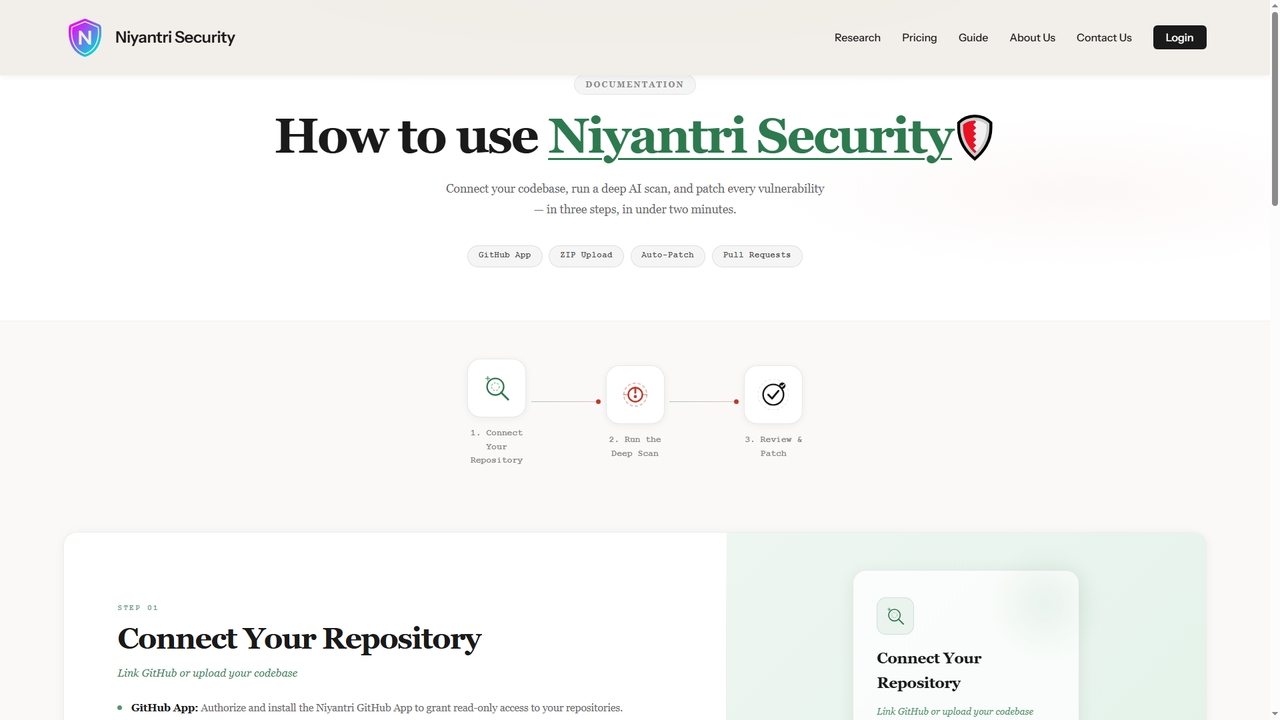 Niyantri Security — AI Autonomous Security Engineer for Code Vulnerability Detection & Auto-Fix for Niyantri Security