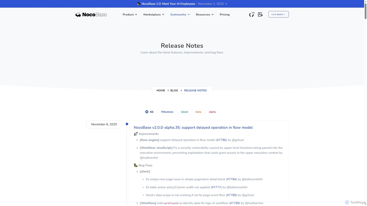 Release Notes - NocoBase for NocoBase