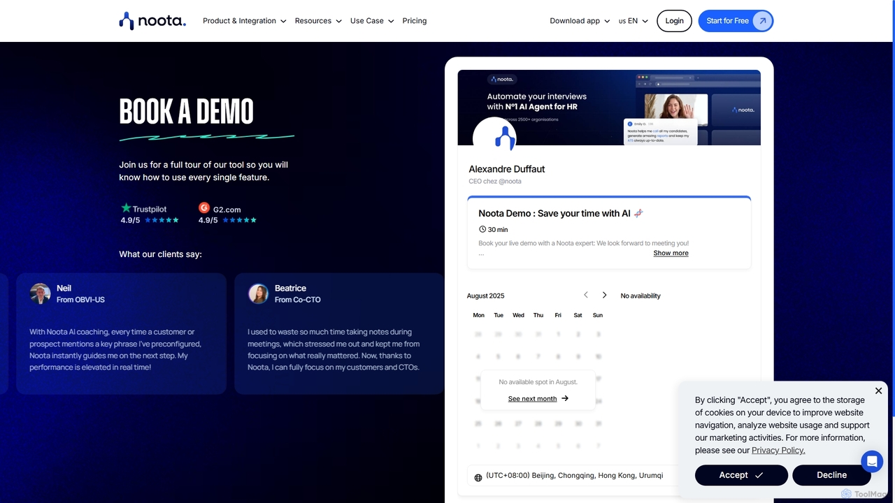 Book a demo for Noota