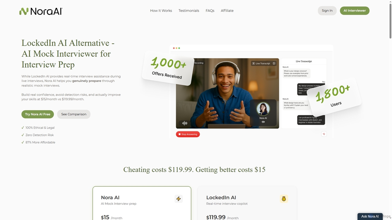 LockedIn AI Alternative — Practice Real Interviews with Nora for Nora AI