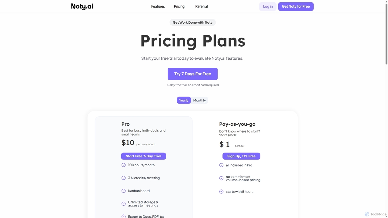 Pricing and plans | Noty.ai for Noty.ai