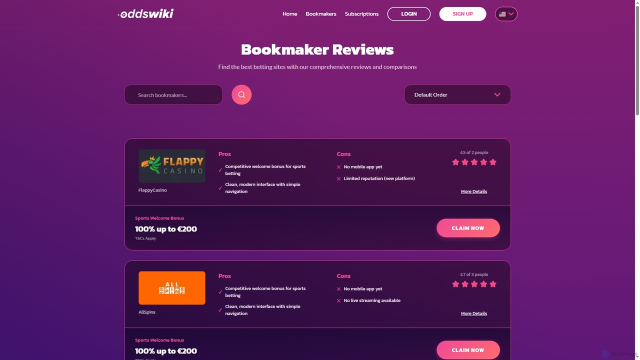 Compare Bookmakers 2025 - Reviews, Ratings, Odds & Bonuses | OddsWiki for Oddswiki