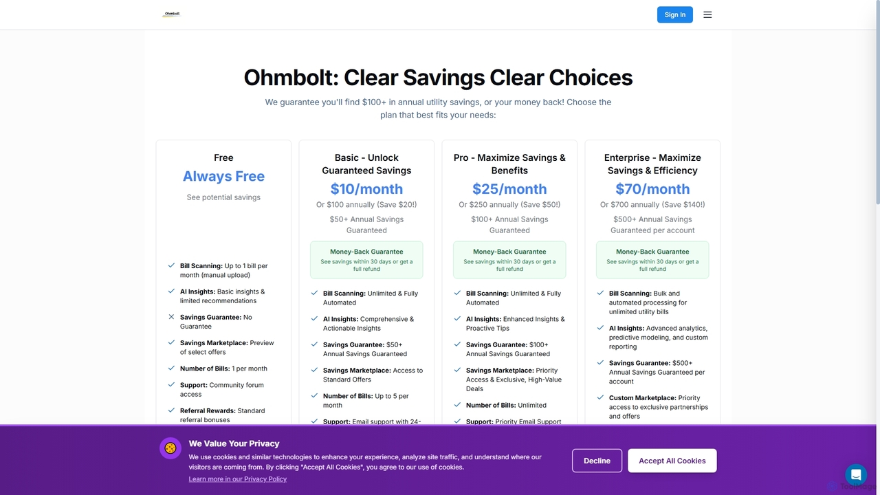 Ohmbolt - AI-Powered Utility Bill Analysis | Find $100+ in Annual Savings for Ohmbolt