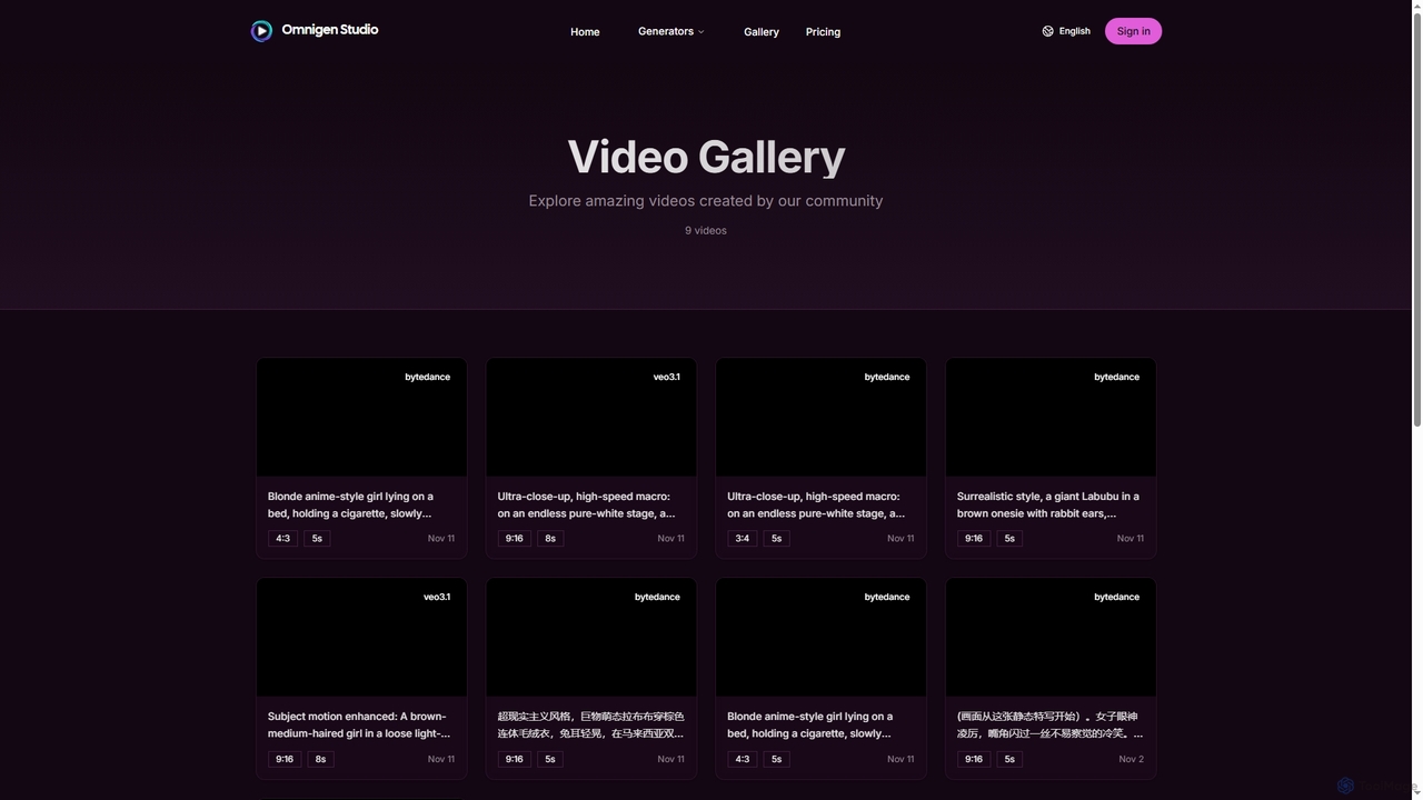 AI Video Gallery - Explore Community Creations | Omnigen Studio | Omnigen Studio for Omnigen