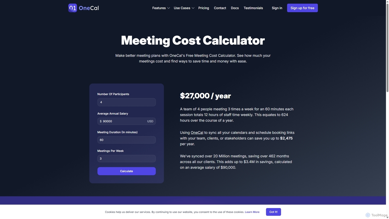 Free Meeting Cost Calculator | OneCal for OneCal