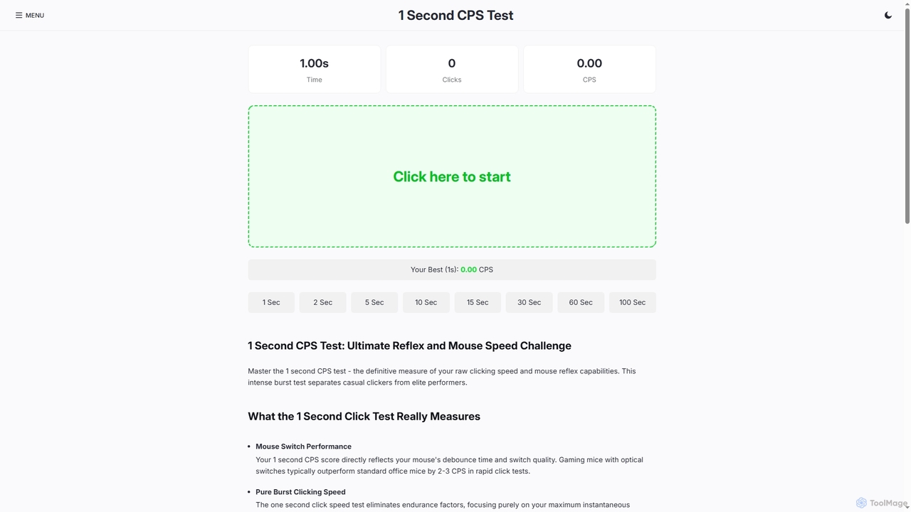 1 Second CPS Test - Measure Your Maximum Click Speed for Onlinecpstest