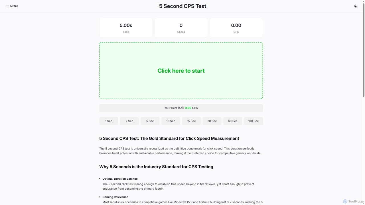 5 Second CPS Test - The Standard Click Speed Challenge for Onlinecpstest