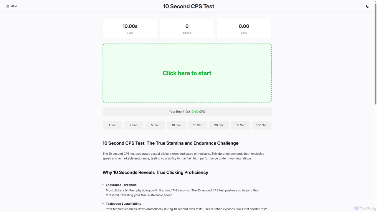 10 Second CPS Test - Clicking Stamina Challenge for Onlinecpstest