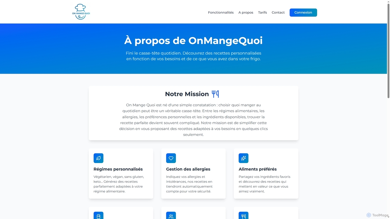 OMQ - On Mange Quoi ? | Générateur de Recettes & Planning Repas for OnMangeQuoi