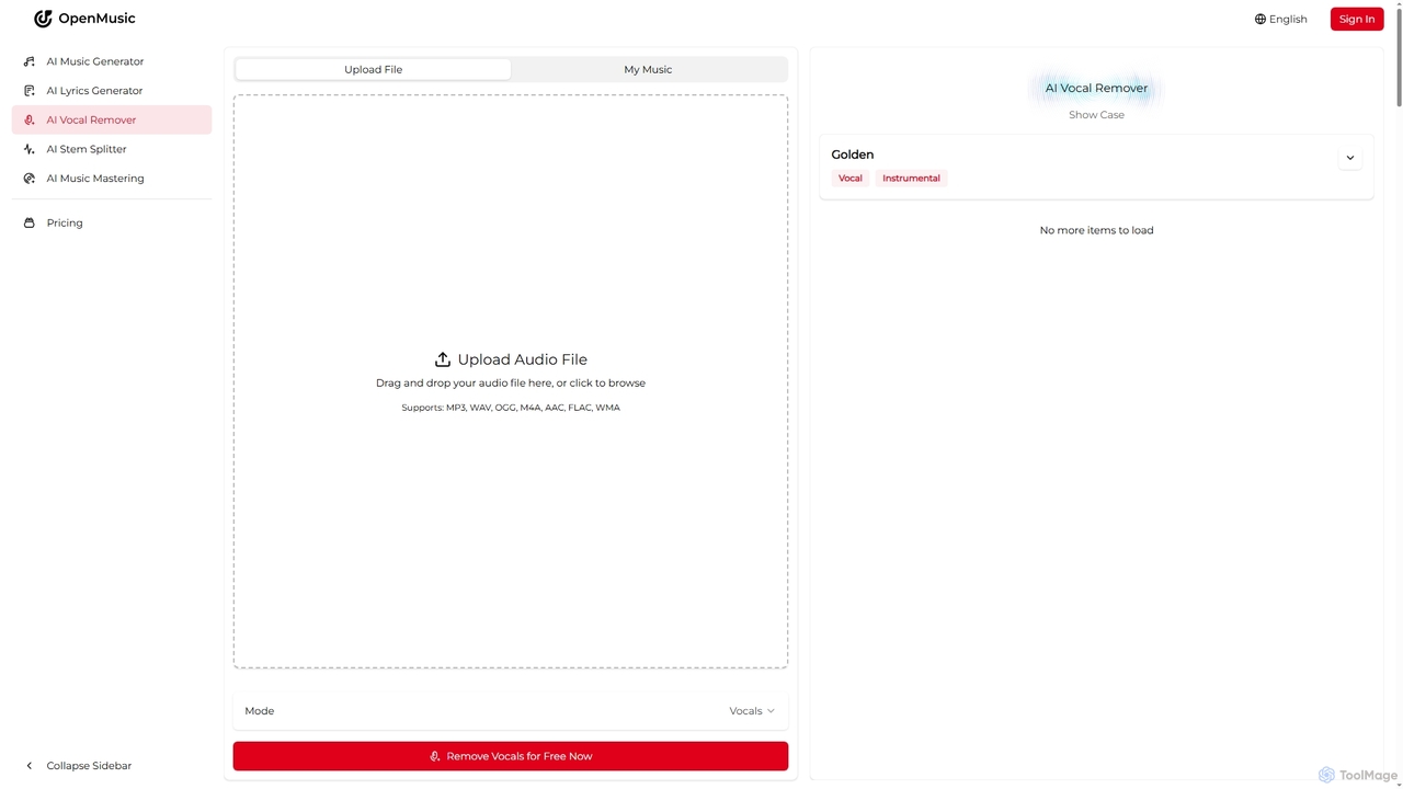 OpenMusic AI Vocal Remover | Separate Vocals & Instrumentals Online for OpenMusic