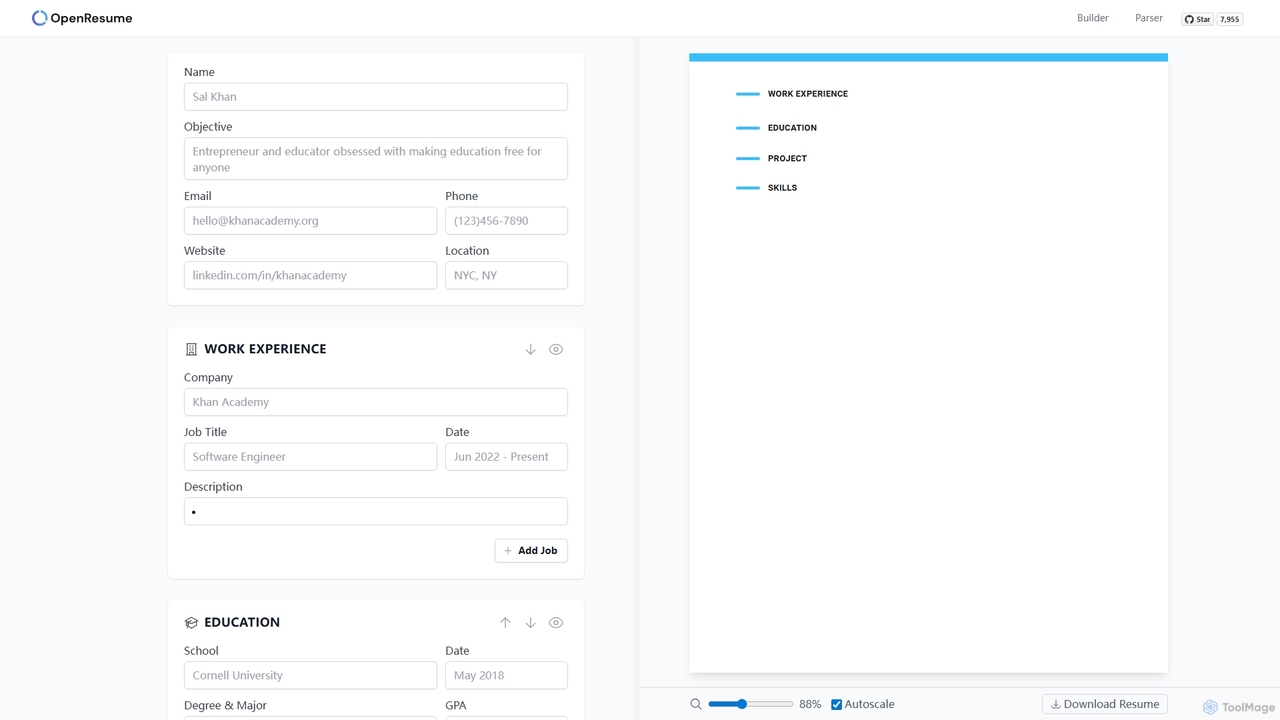 OpenResume - Free Open-source Resume Builder and Parser for OpenResume