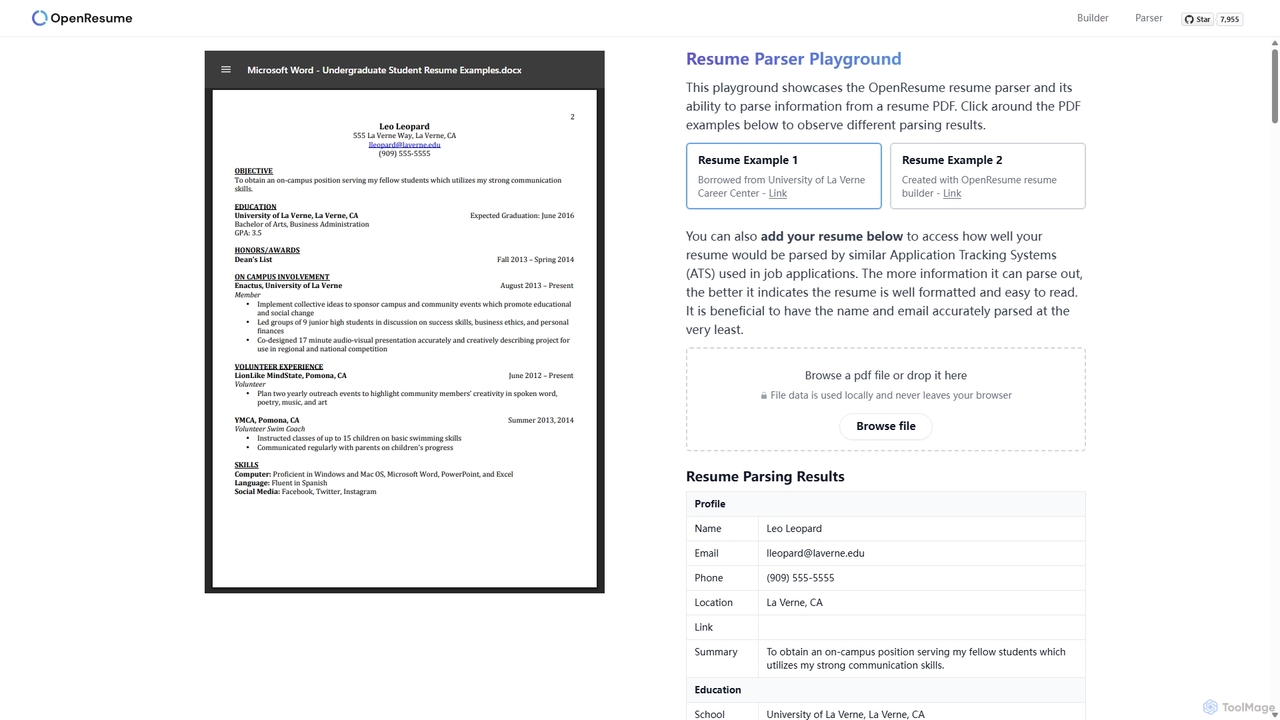 OpenResume - Free Open-source Resume Builder and Parser for OpenResume