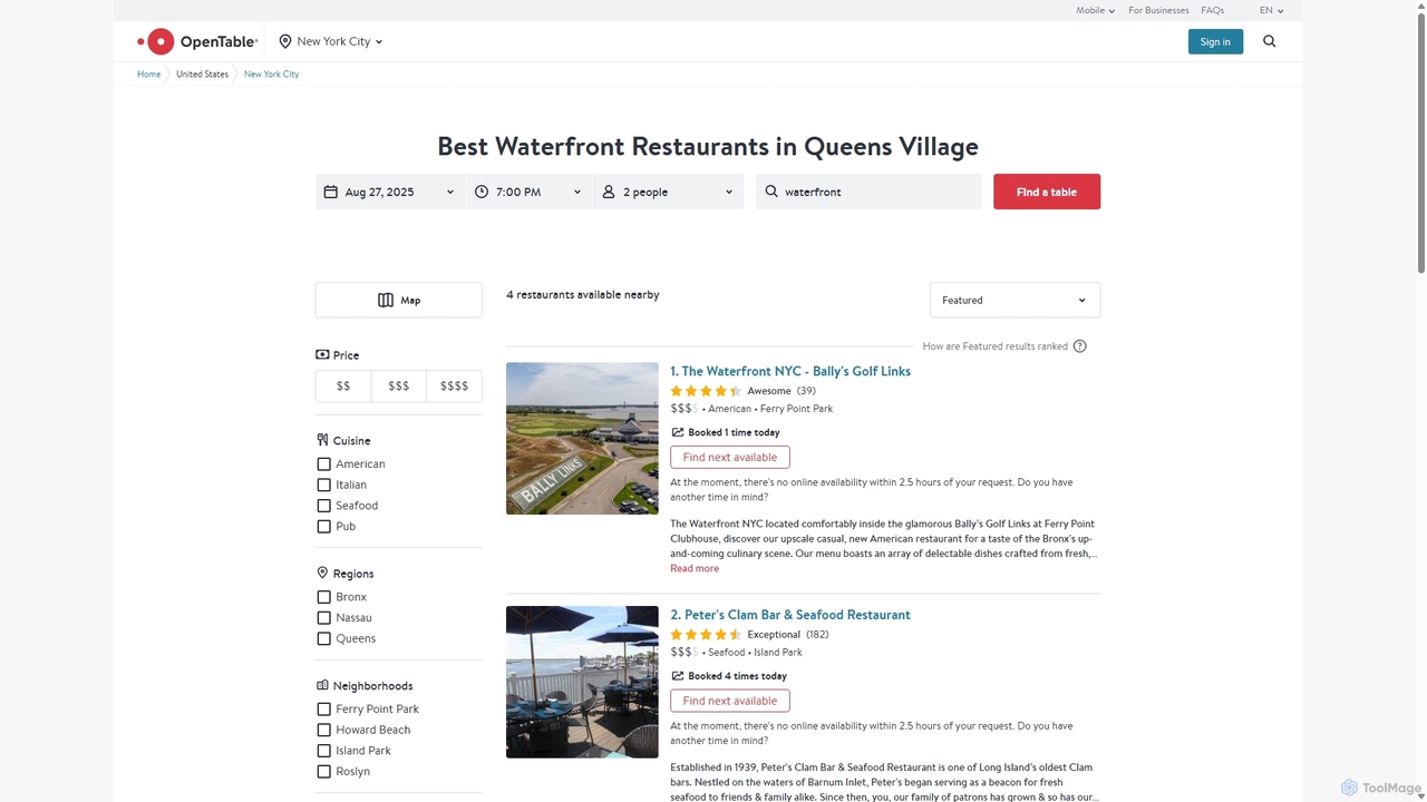 4 Best Waterfront Restaurants in Queens Village | OpenTable for OpenTable