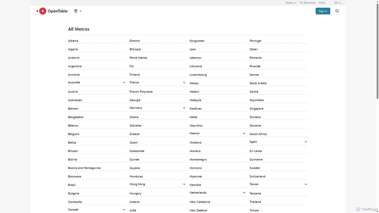 All Metros | OpenTable for OpenTable
