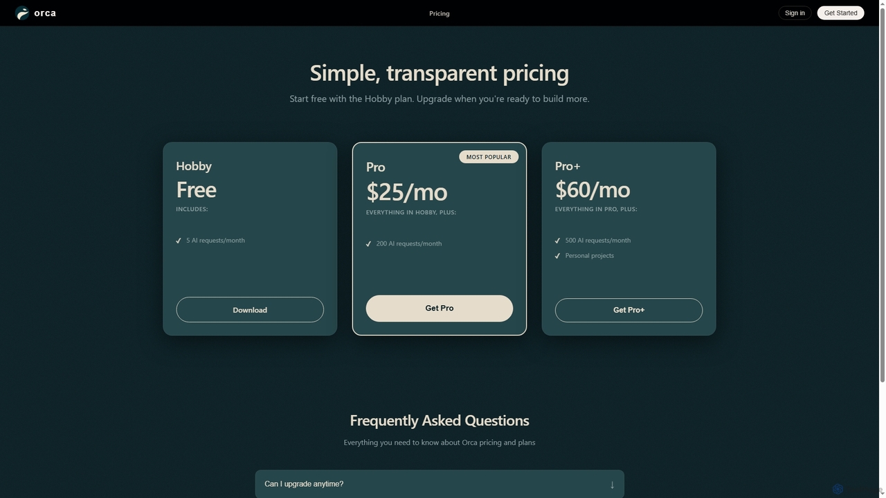Pricing – Orca AI Game Development Agent for Orcaengine