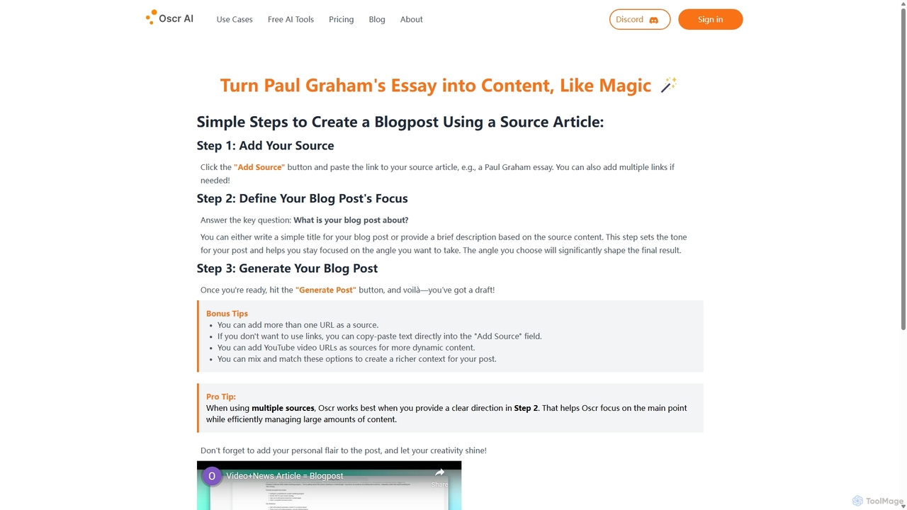 Create Blogpost from Source for Oscr