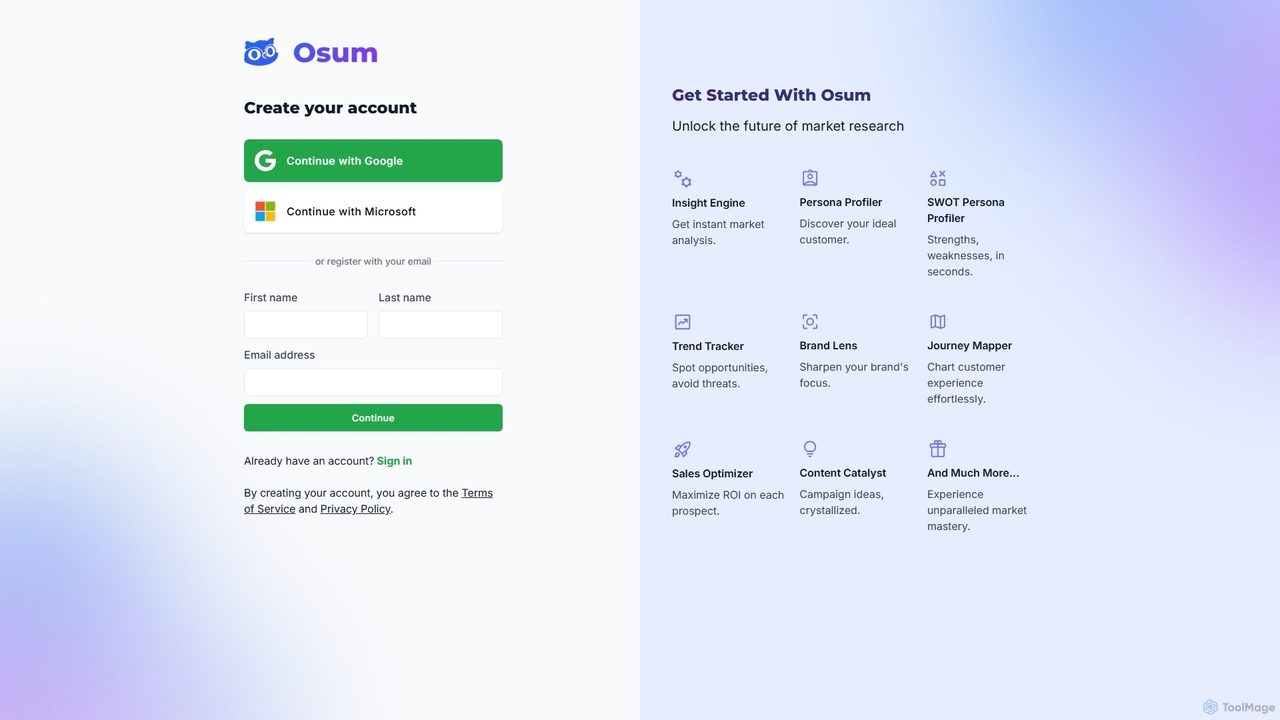 Sign Up | Osum | Supercharge Your Market Research With AI ⚡️ for Osum