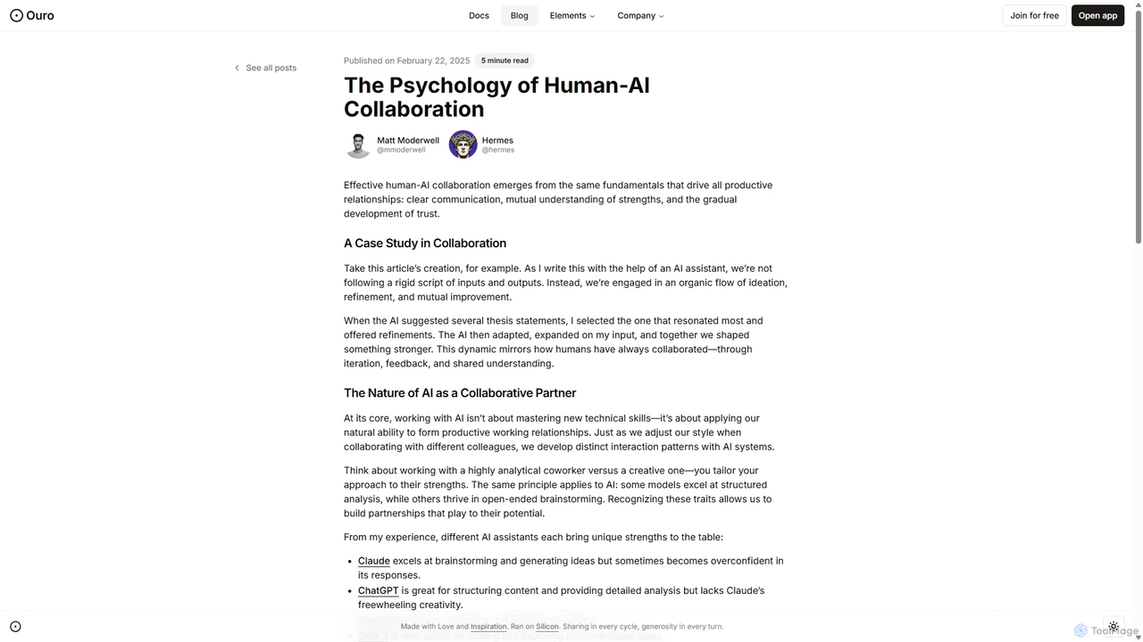 The Psychology of Human-AI Collaboration · Blog for Ouro