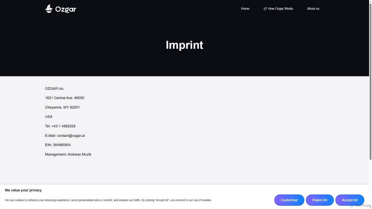 Imprint - Ozgar AI for Ozgar