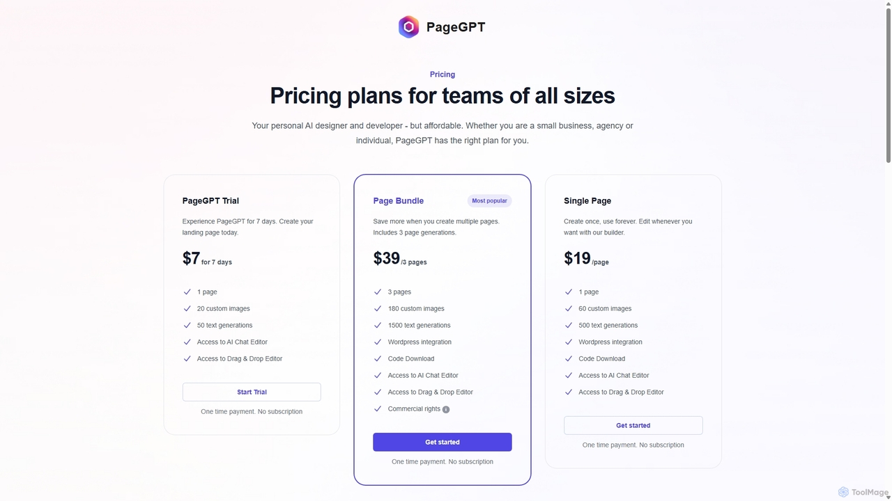 PageGPT - Pricing for PageGPT