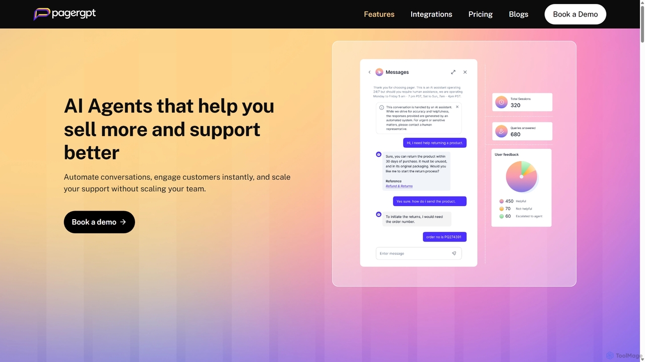 AI Agent Features | Automate Support with pagergpt for Pagergpt
