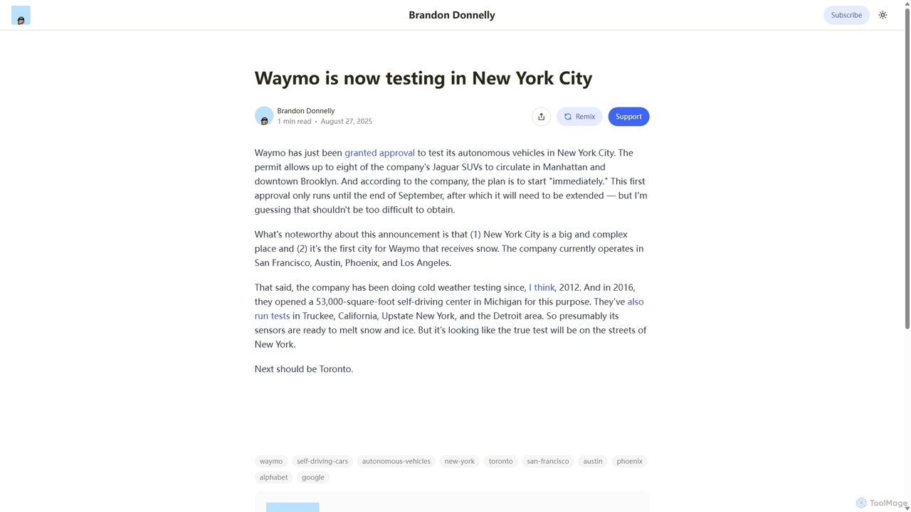 Waymo is now testing in New York City for Paragraph