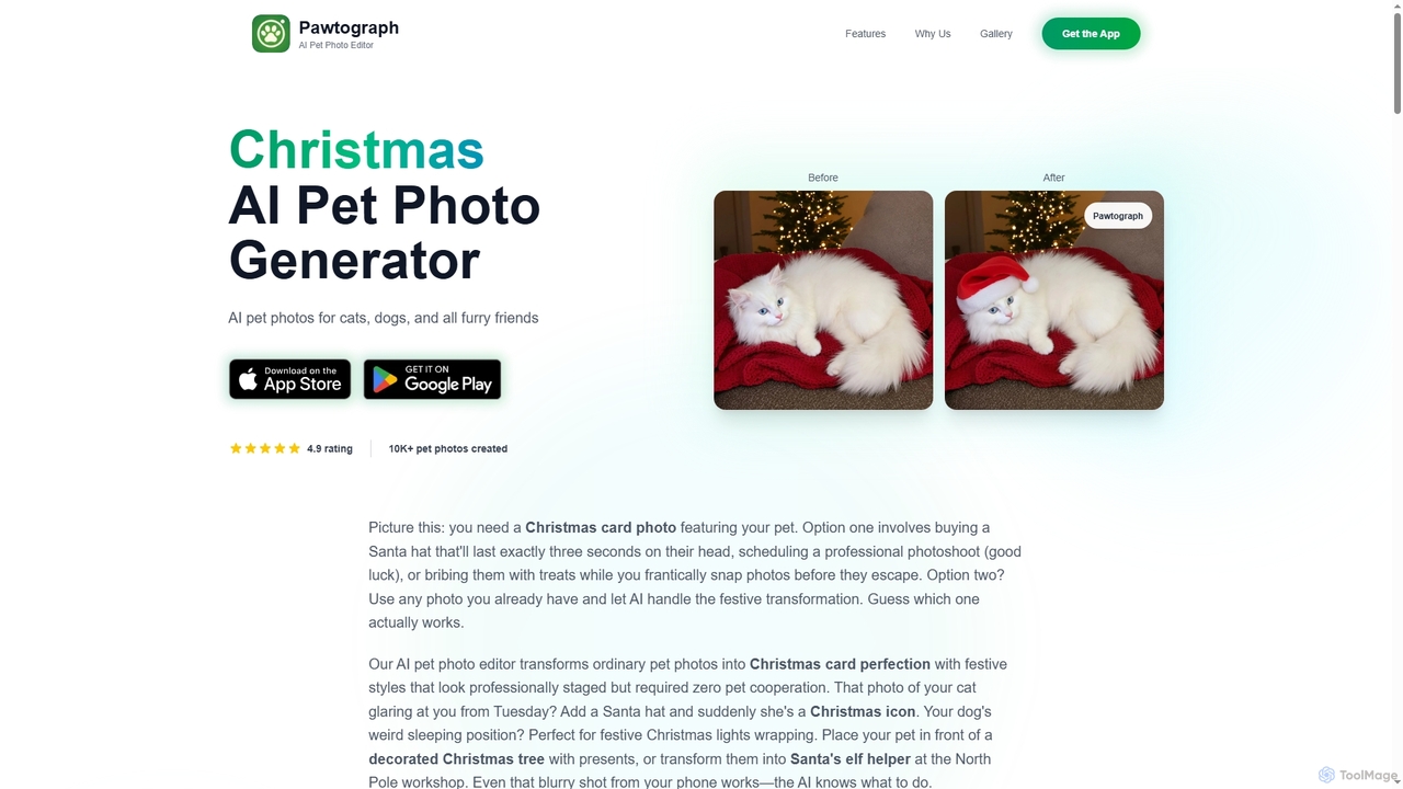 AI Pet Photo Christmas - Festive Editor for Dogs & Cats | Pawtograph for Pawtograph