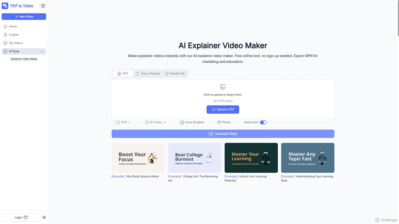 AI Explainer Video Maker – Free Online, No Sign-Up for PDF to Video
