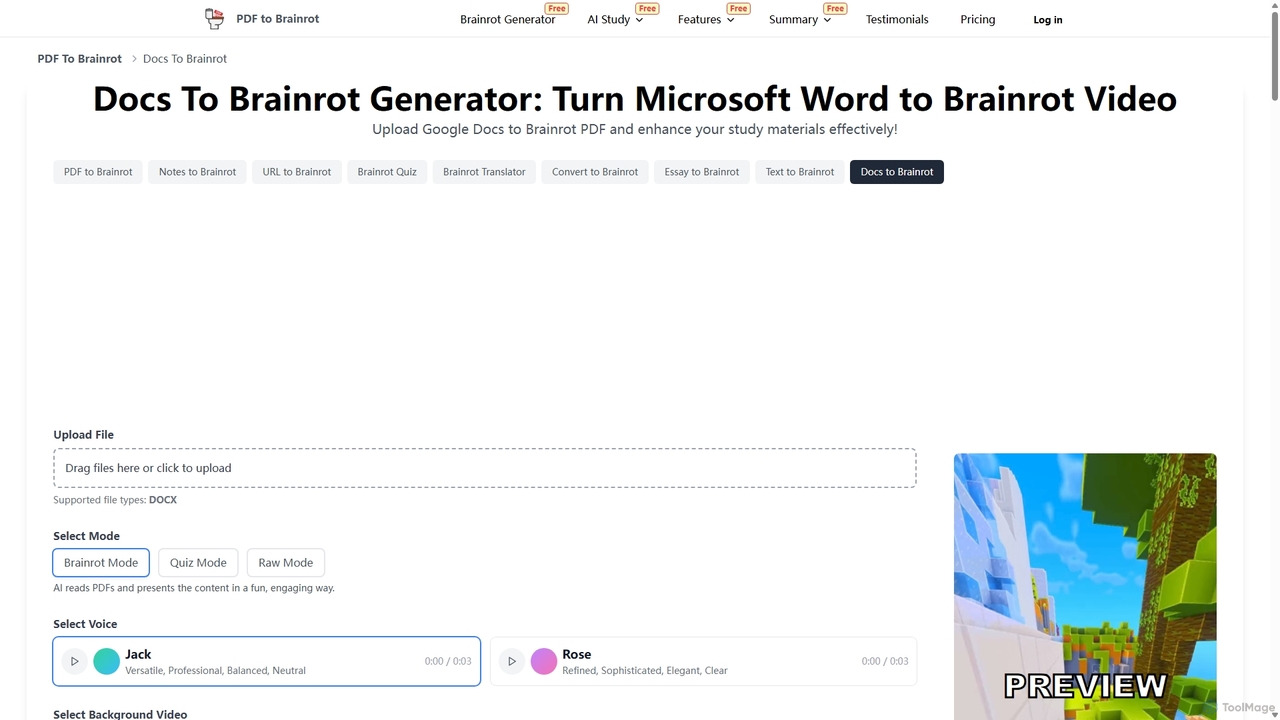 Docs to Brainrot: Convert any document to brainrot video | PDF To Brainrot for Pdftobrainrot