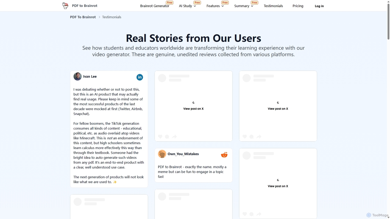 User Testimonials: PDF to Brainrot Video Generator | PDF To Brainrot for Pdftobrainrot